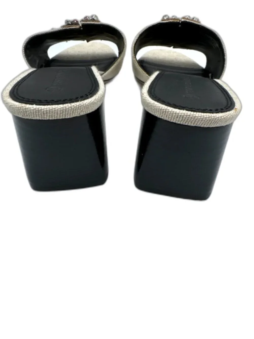 TORY BURCH Ines Embellished Linen Leather Mules 9.5 Rhinestone $300